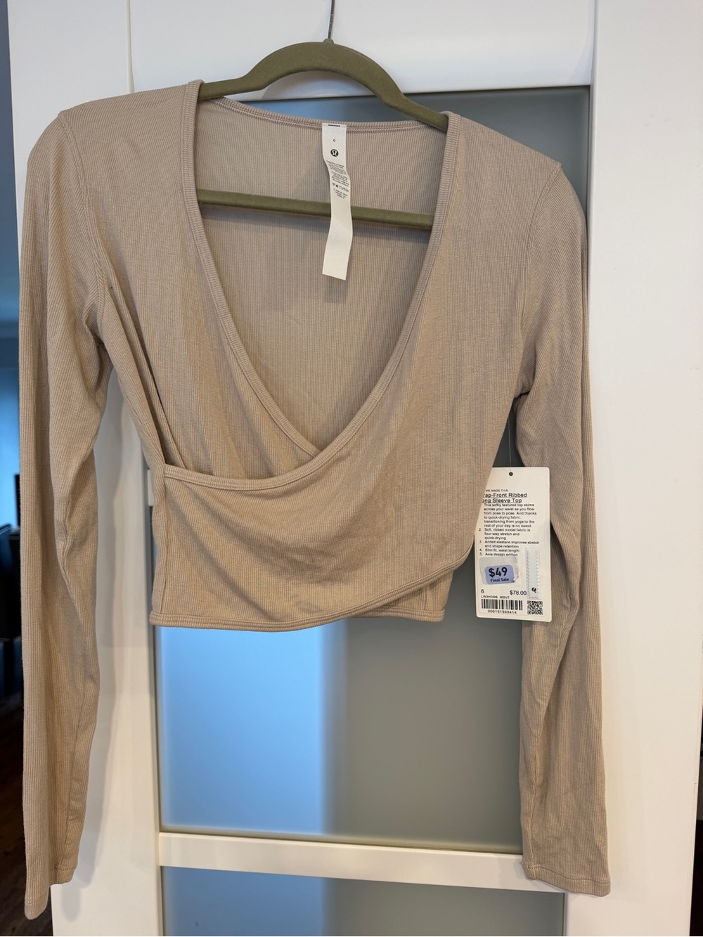 lululemon  Ribbed Wrap-Front Long Sleeve Crop Top - Taupe
